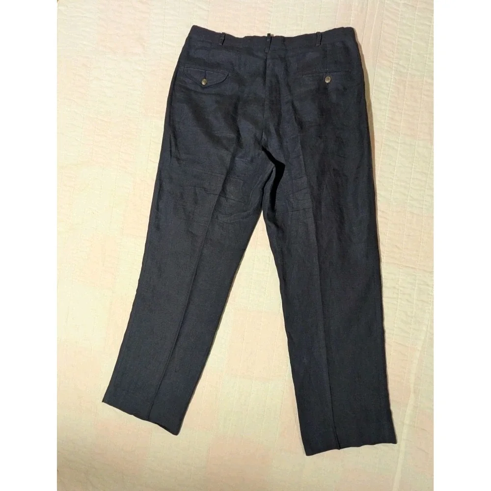 Vtg Polo Ralph Lauren Dress Pants 36x31 100% Linen Pleated Flap Pocket Talon Zip